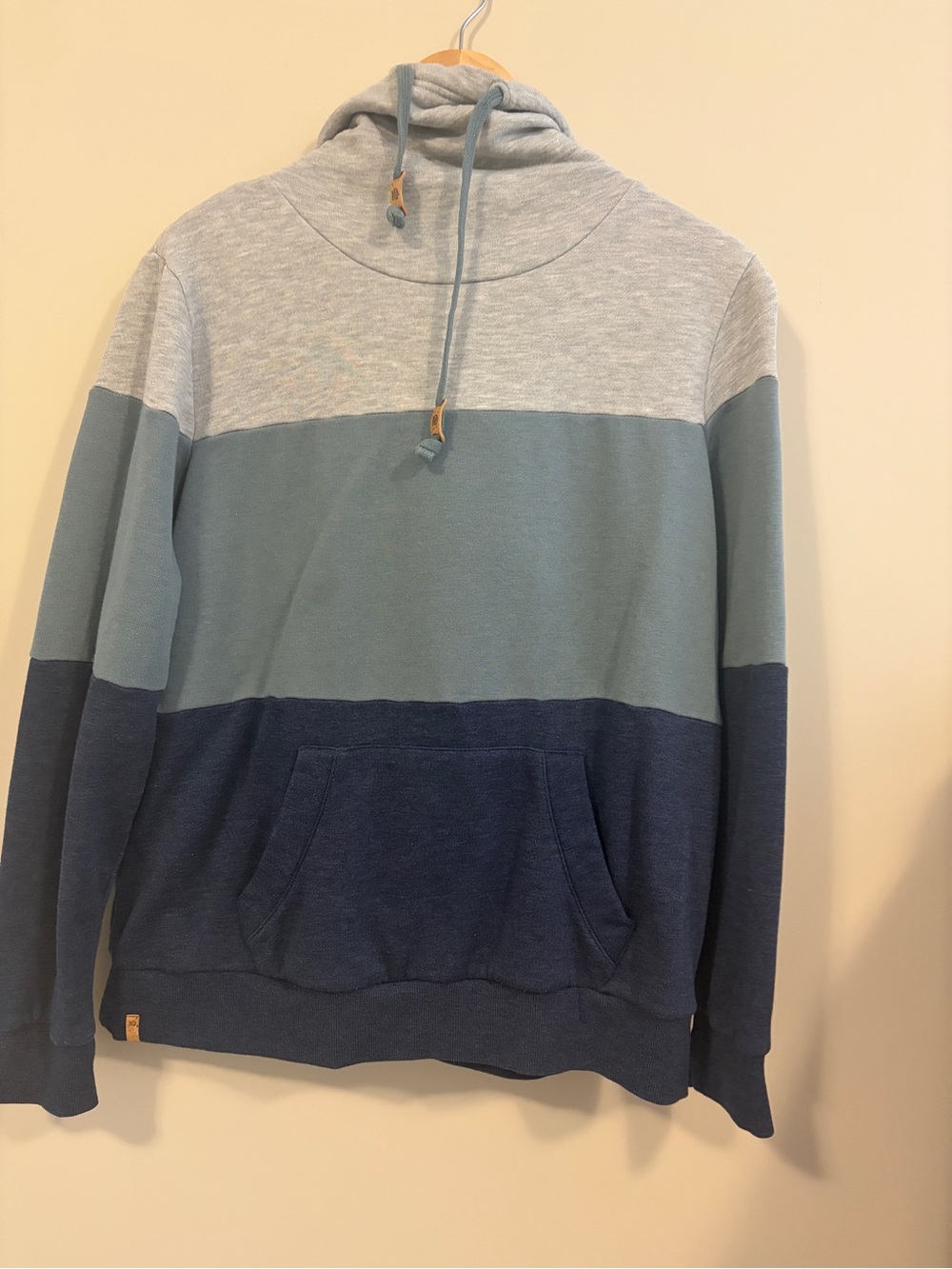tentree Colorblock Hooded Sweatshirt in Light Gray, Teal, Navy